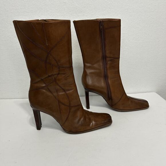 Diba Brown Leather Heel Boot Astoria Sz 7.5M Stitch Brazil Witchy Boho - Picture 1 of 13